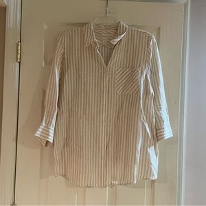Women’s Chico’s Linen Button Up Tan Blouse Size 2